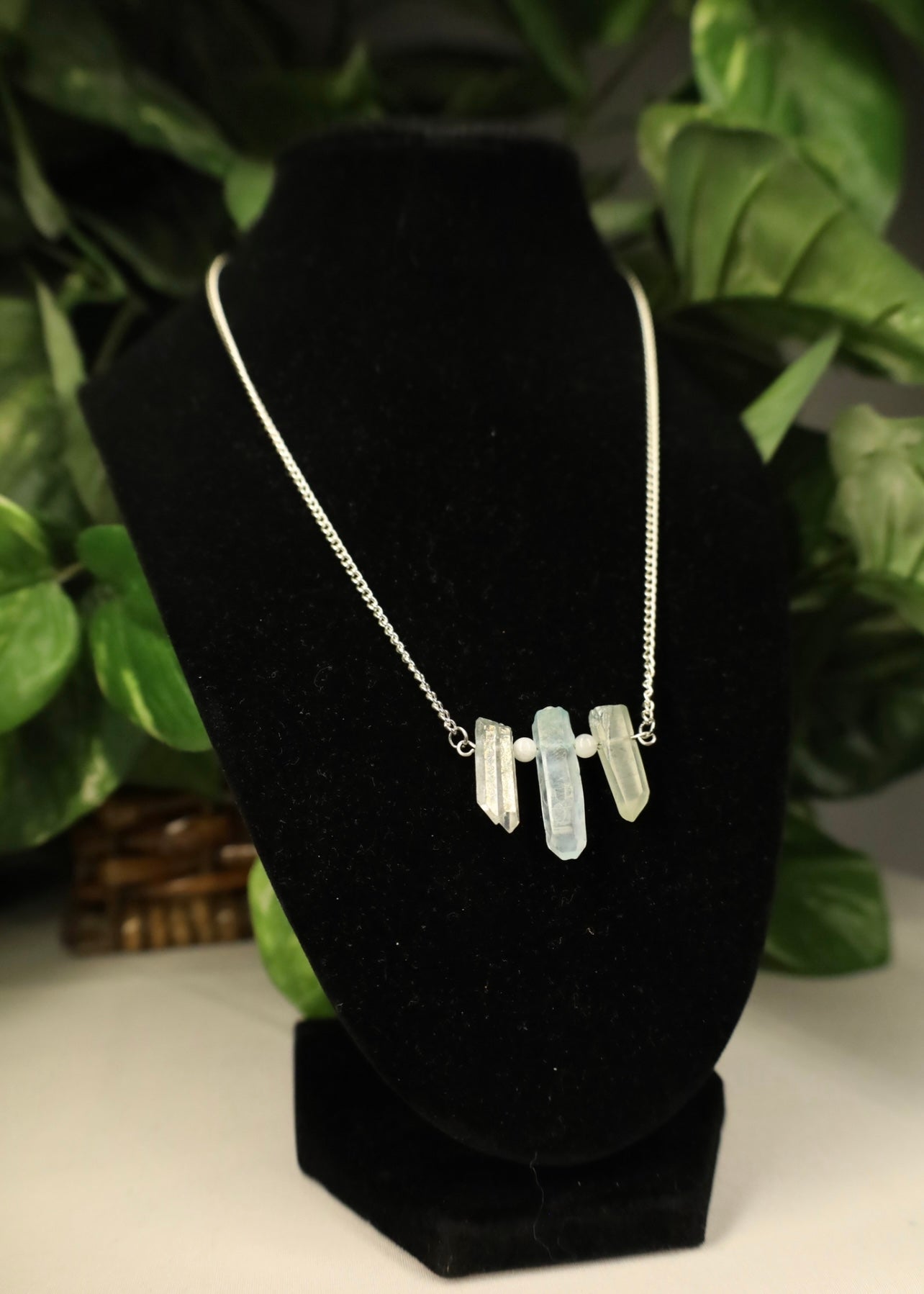 Blue Crystal Quartz and Moonstone necklace